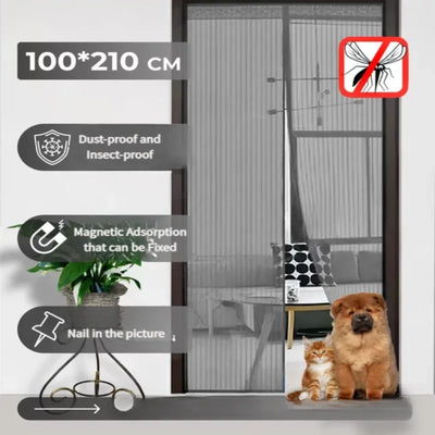 Magnetic Screen Door Mesh Curtain Mosquito Net Bug Hands Free Partition Mute Striped Door Curtain Bedroom Ventilation