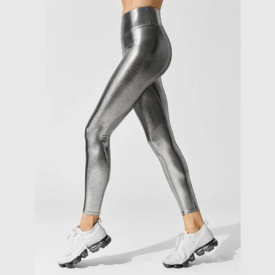 Women's Metallic Luster Yoga Pants Leggings Elastic Waist Sexy Shiny Sports Clothing Fitness Leggings High Waist Gym Sportswear