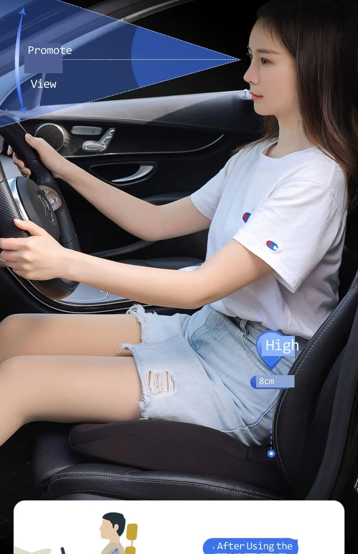 Car Booster Seat Cushion For Driver Hip Pain Raised Memory Foam Height Seat Protector Washable Cover For Short People Pad Mats