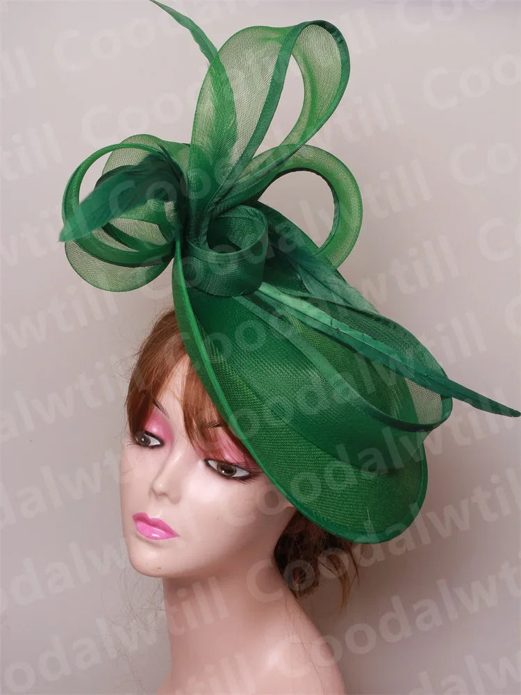 Royal Ascot Red Hair Fascinator Veils Hat Women Church Wedding Fascinaors Hat Headband Feather Derby Headpiece Ladies Chapeau