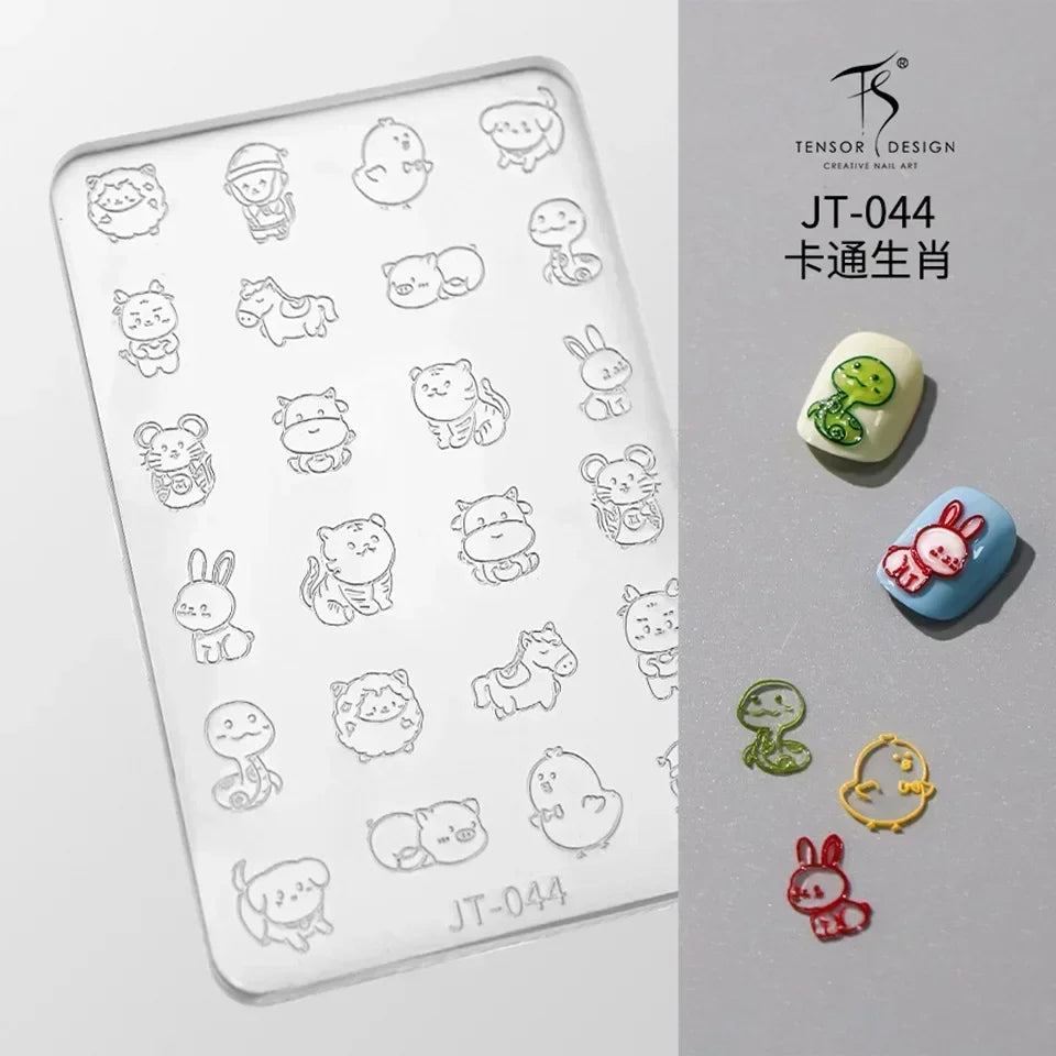 Geometric Bowknot Grid Lace Flora Edge Nail Art Silicone Carving Mold Mould Star Daisy Flower Charms Bow Tie Snowflake Template