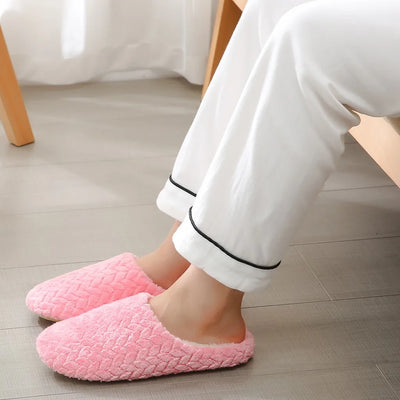 Warm Slippers Woven Solid Color Slippers Plush Home Cotton Slippers Winter Indoor Leisure Home Cold Comfortable Simple