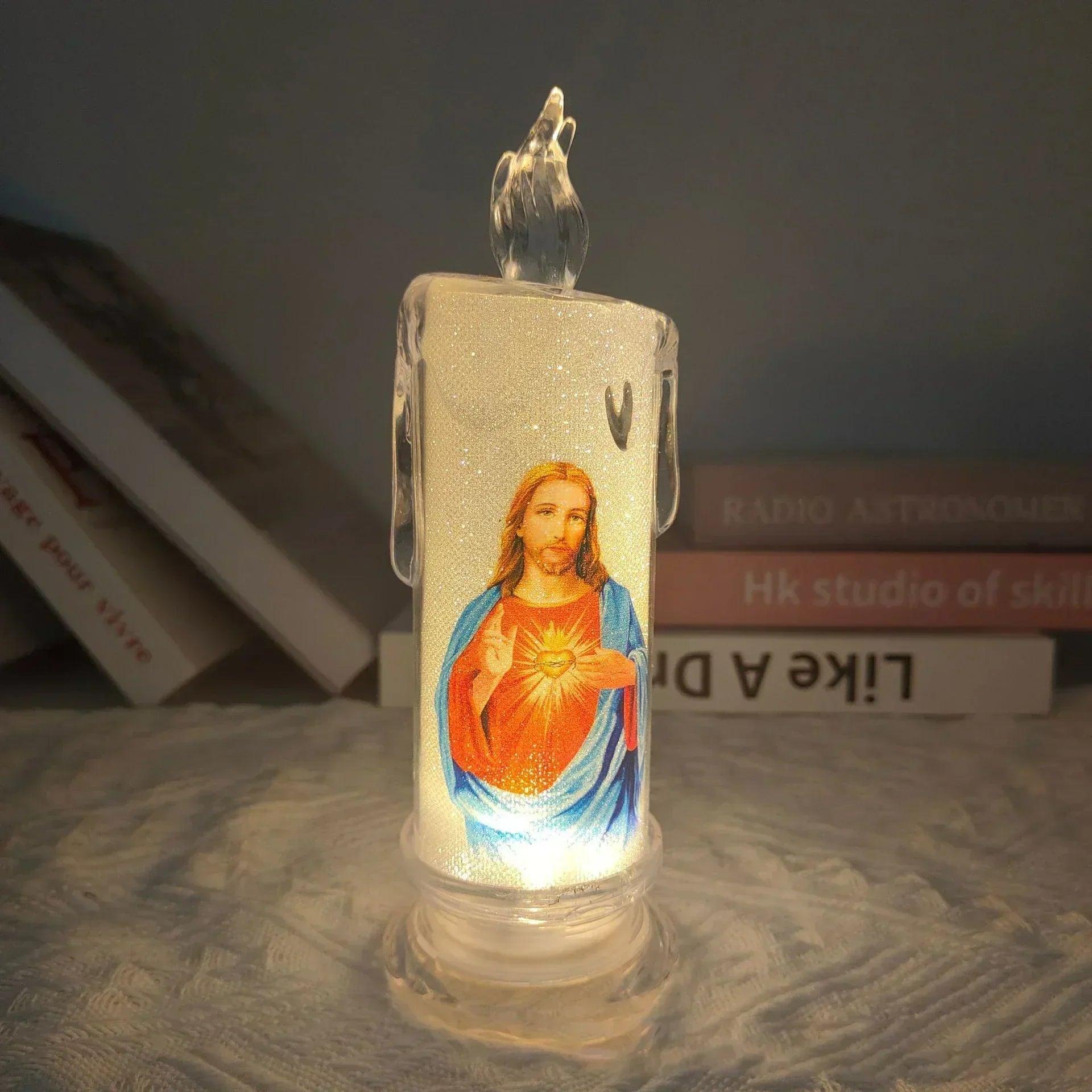 Led candle jesus virgin mary church prayer religious activities candlelight home decoration