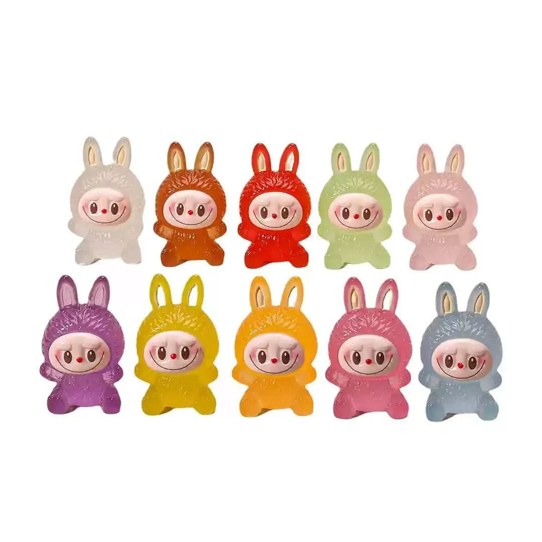 10pcs Blind Boxes Night Light Cartoon Stereoscopic Labubu Cute Children Toy Diy Resin Car Keychains Pendants Surprise Gift