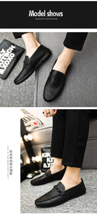 Summer New Men's Loafers Comfortable Flat Casual Shoes Men Breathable Moccasins Slip-On Soft Leather Driving Shoes 2025
