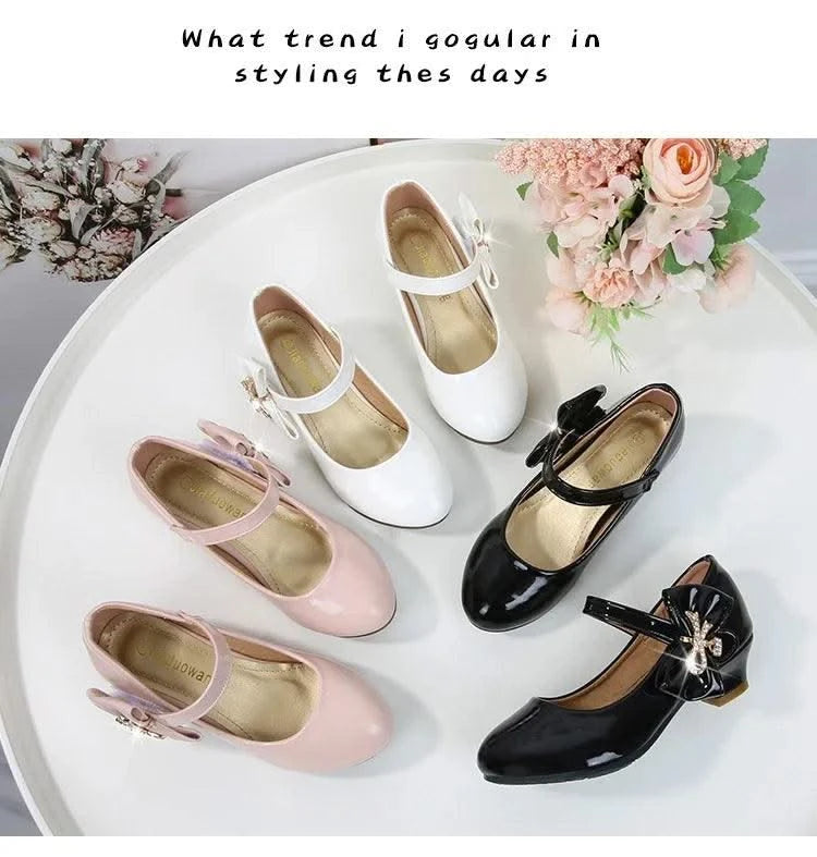 Children's Leather High Heels Shoes | Casual Soft Bottom Footwear Kids