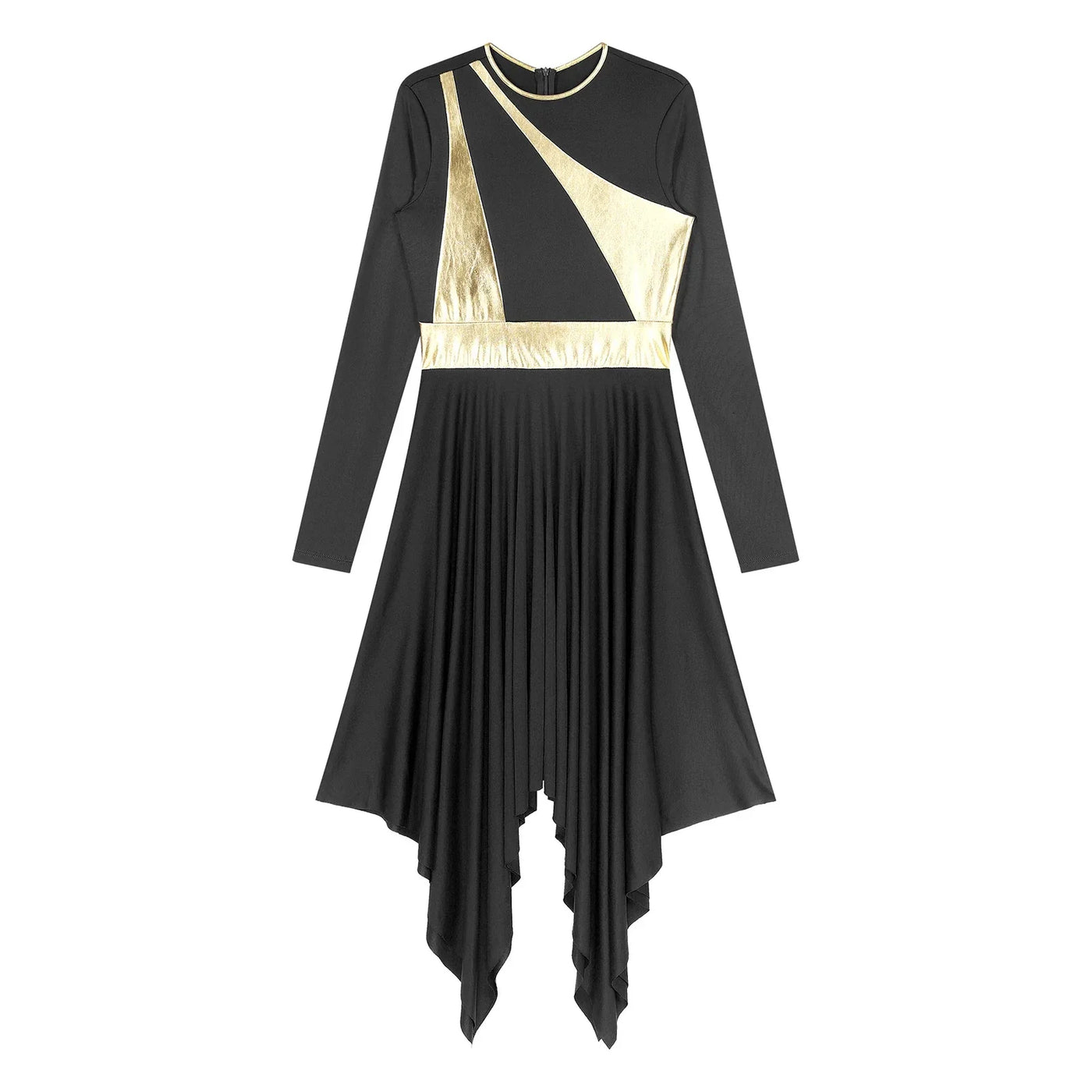 Women Church Choir Worship Liturgical Dress Modern Lyrical Dance Waltz Stage Performance Costume Long Sleeve Metallic Shiny Gown