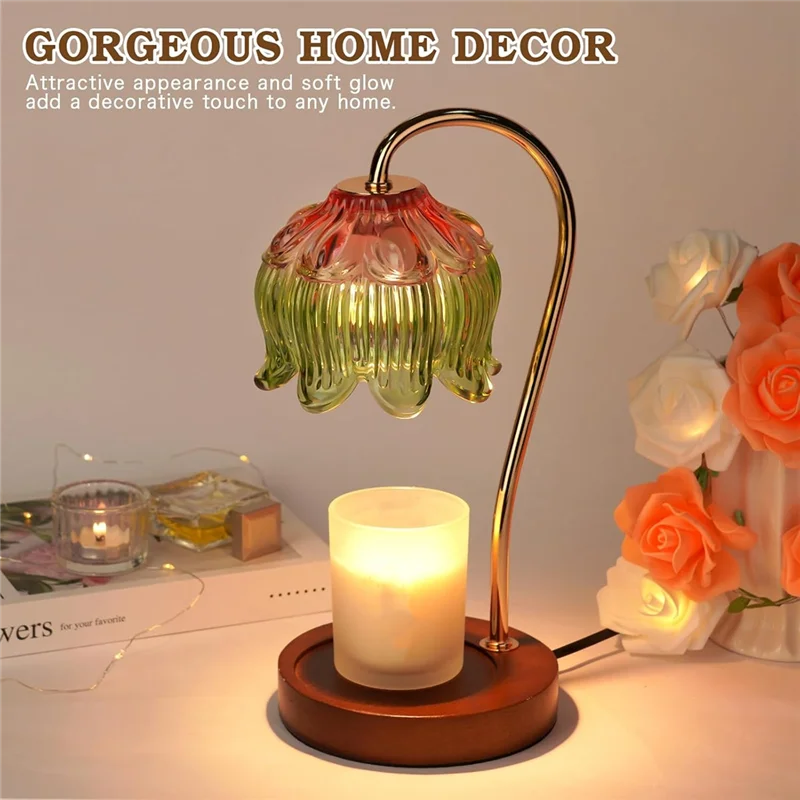 B84B-Cute Candle Warmer Lamp With Timer& Dimmable Function, House Warming Gift For New Homes, Lotus Wax Melt Lamp US Plug