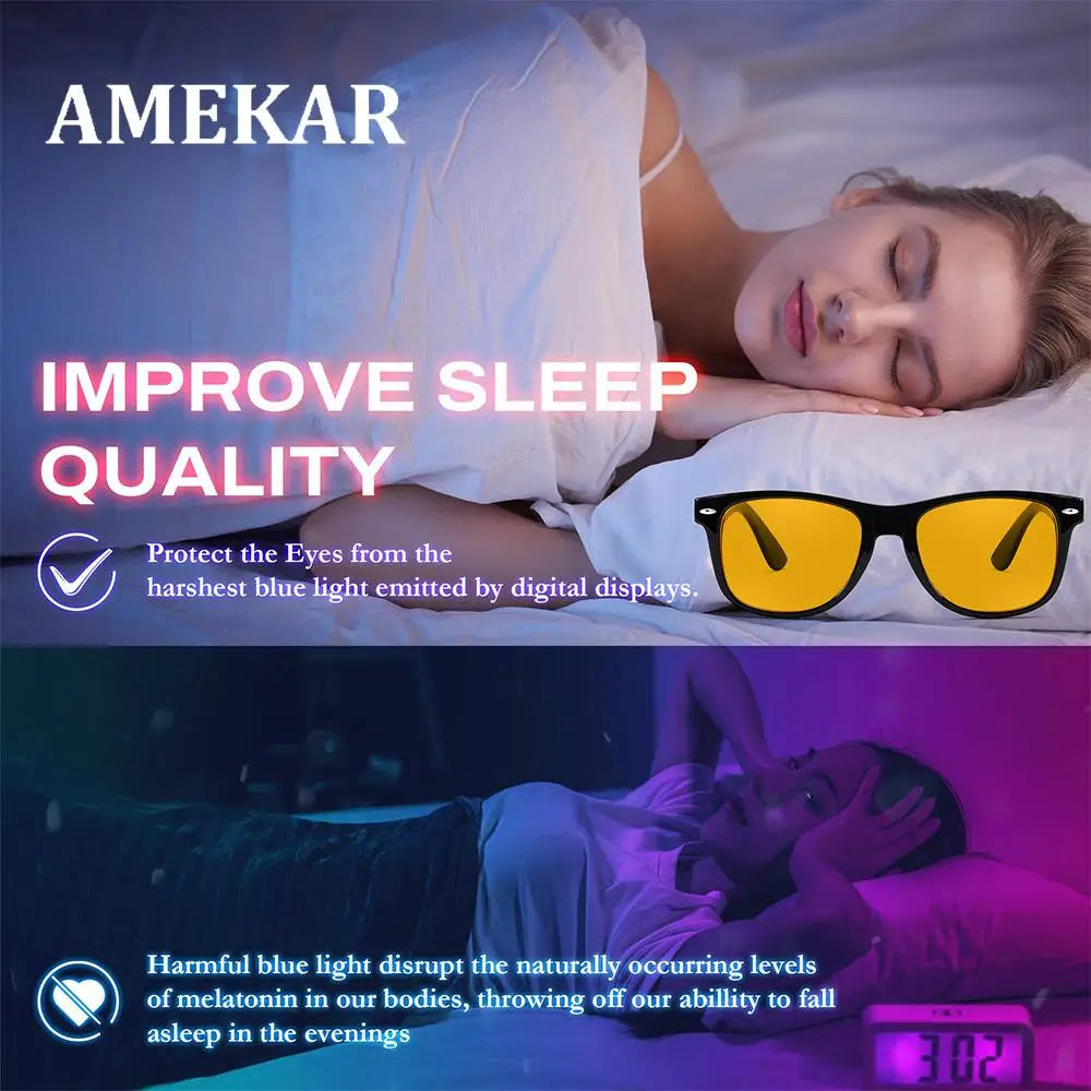 Blue Light Blocking Glasses Better Sleep Men Women Office Computer Reading Eyeglasses Yellow Lens Filter TR90 Glasses for Gaming