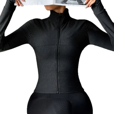 Women's Outdoor Yoga Jacket Slim Fit Zip Up Running Long Sleeve Coat Athletic Performance Wear Gym To Trail Fashion Sportswear