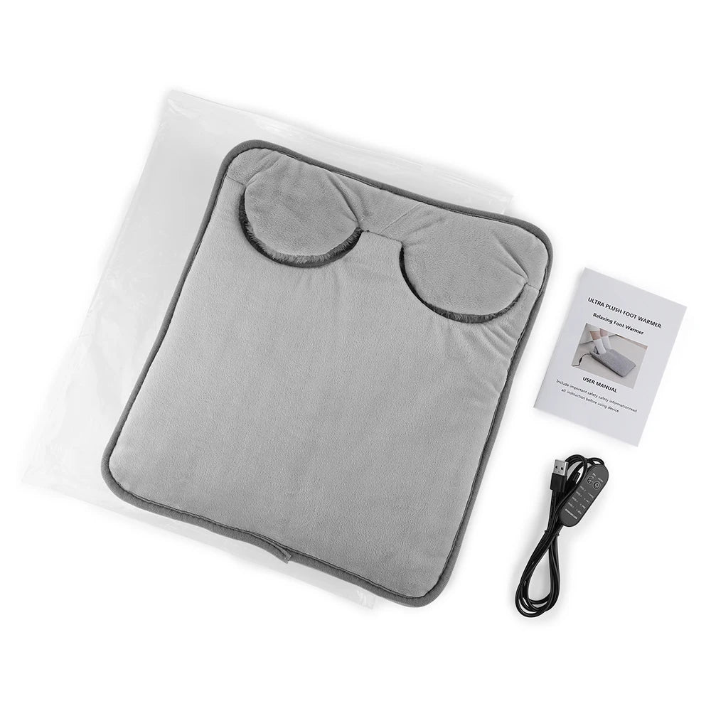 Electric Foot Heating Pad Soft Plush Foot Warmer Heater Household Foot Warming Mat  for Bed Office with 4 Heat Levels & 4 Timer