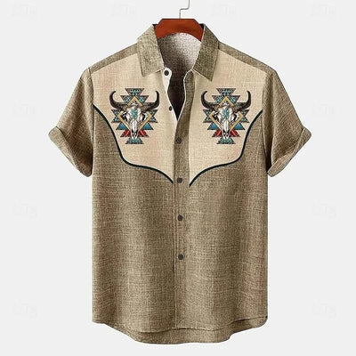 2025 linen men's shirt short sleeved new men's shirt fashionable casual street outdoor shirt linen - Elanique