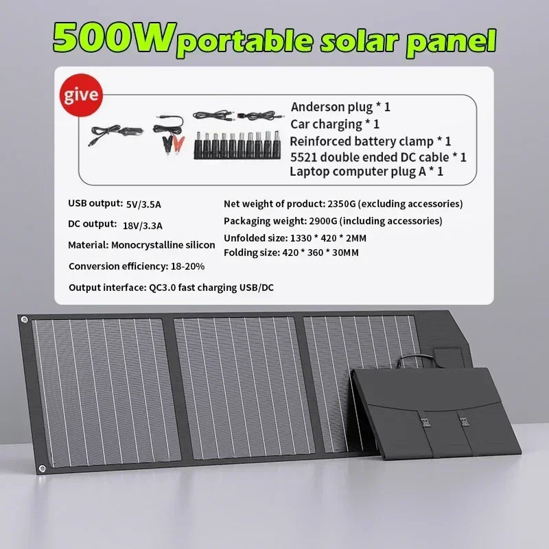 Flexible, Foldable, High Efficiency Solar Panel, Travel & Phone & Boat, Portable 12V 2000w 1500w 1000w 500w Solar Panel Kit