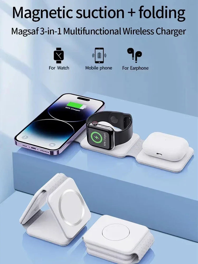 Wireless Charger 3 in 1 Charging Station for iPhone 15/14/13/12 Series Travel Charger for Multiple Devices for AirPods 3/2/Pro A