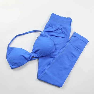 2-Piece Yoga Set 2025 Summer Yoga Set Gym Women's Yoga Fitness Set Hip Pants Neck Bra Pilates Set Multi-color No Printing