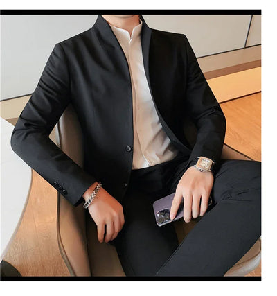 Blazer Hombre High Quality New Stand Collar Blazers For Men Single Breasted Slim Fit Formal Elegant Suit Jackets And Coats 4XL-M