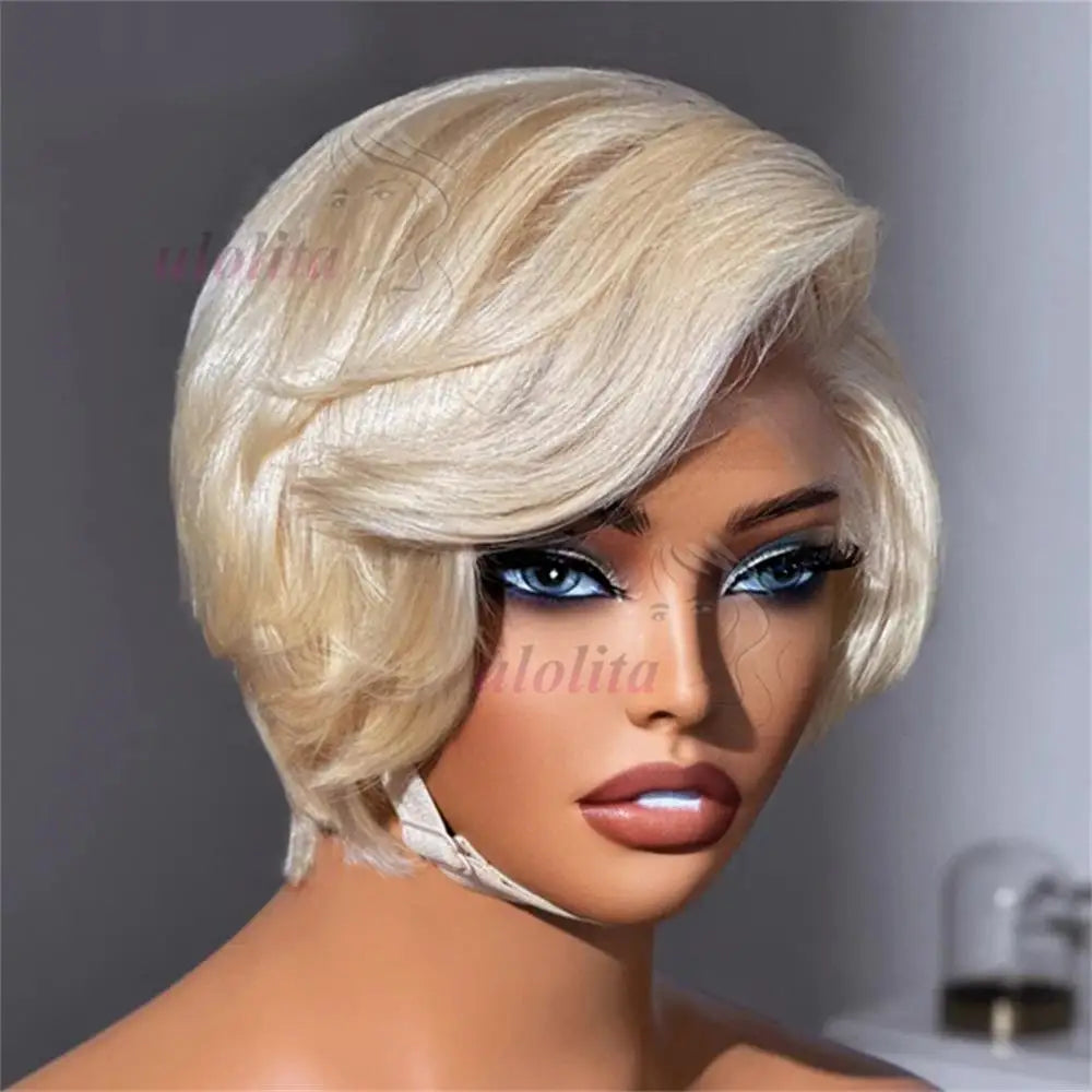 Short Hair 613 Blonde 180% Pixie Cut Wigs Human Hair Wig With Bangs 13x4 Lace fronta Wig Brazilian C Parted Minimalist Pixie Wig