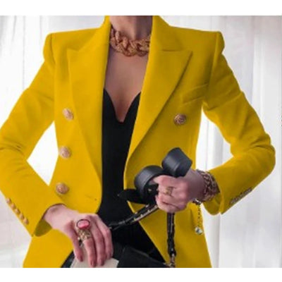 Autumn Winter Elegant Fashion All-match Blazers Ladies Slim Casual Fashion Buttons Coat Top Women's Solid Color Jacket Outwear