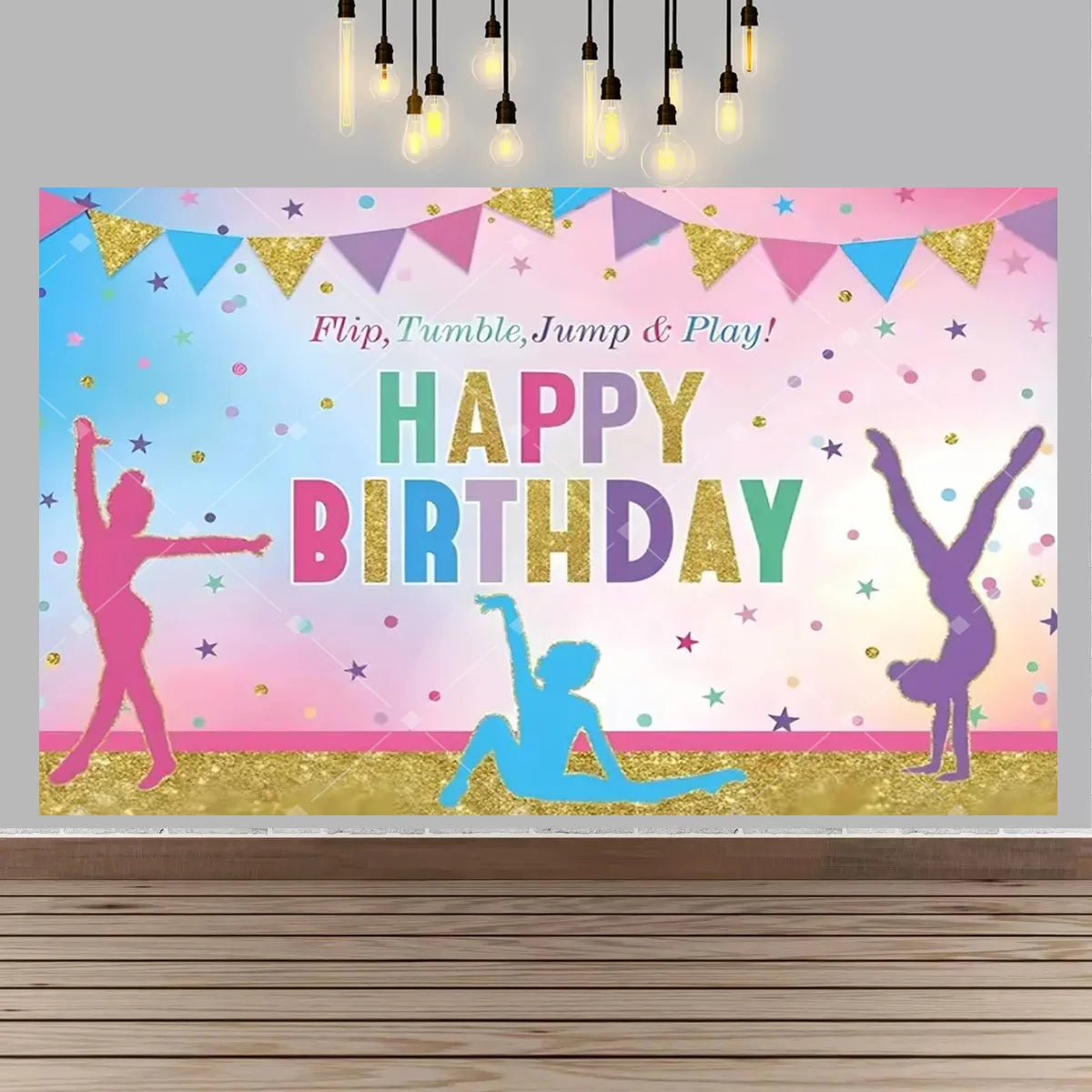 Gymnastics Theme Birthday Decor Backdrop Gymnastics Movement Flip Jump Play Falling Party Supplies Photography Backdrop