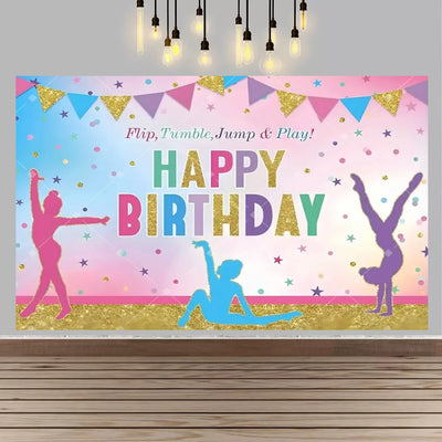 Gymnastics Theme Birthday Decor Backdrop Gymnastics Movement Flip Jump Play Falling Party Supplies Photography Backdrop