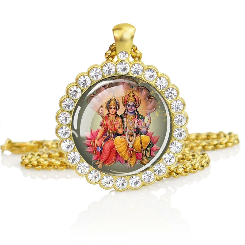 Hinduism Necklace Ganesha Goddess Kashmi Vishnu Rhinestone Pendant Shiva Amulet Charms Necklaces Women Indian Buddhism Jewelry