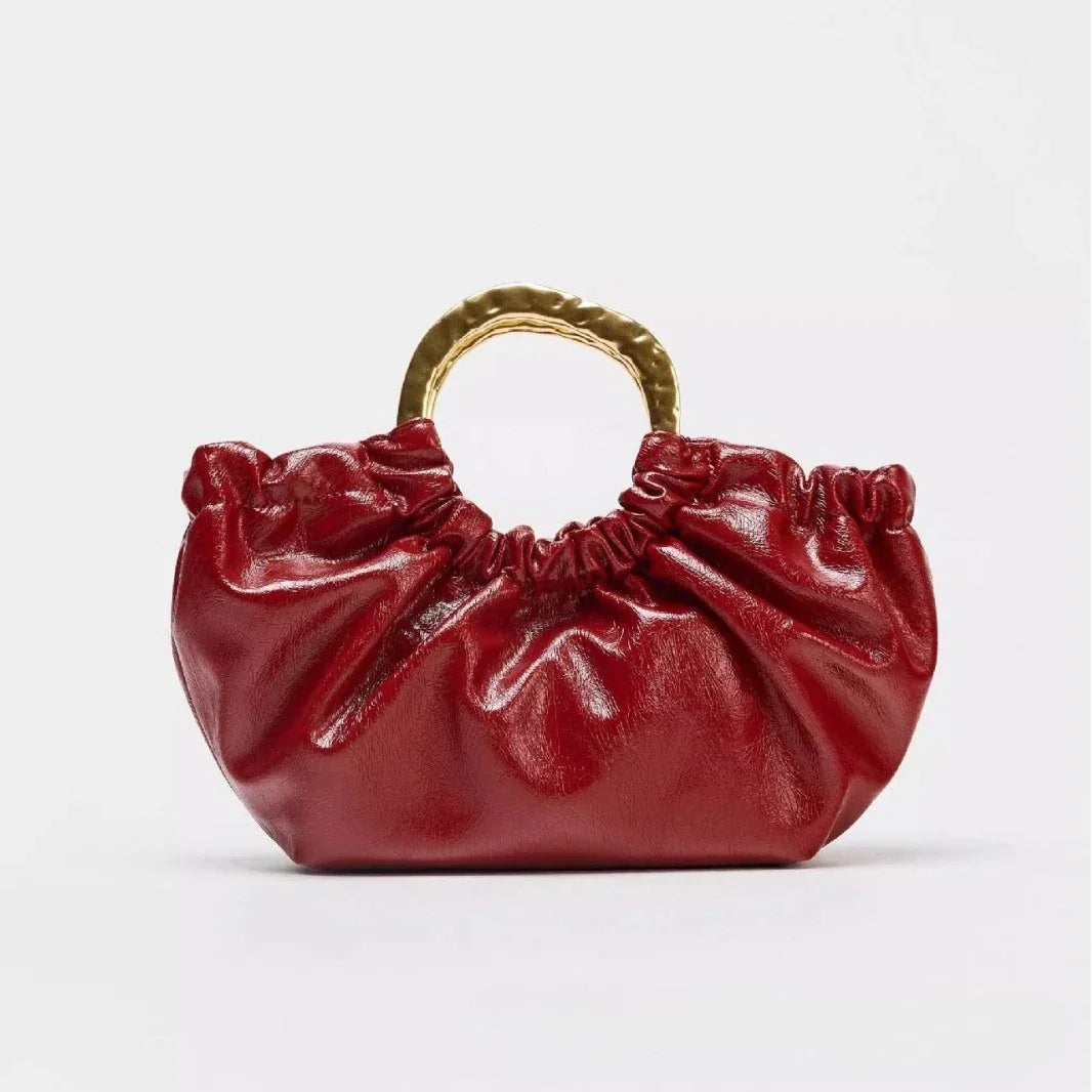 Fashion Ruched Women Handbags Designer Metal Handle Hand bag Luxury Oil Wax Pu Leather Shoulder Crossbody Bags Small Tote Purses