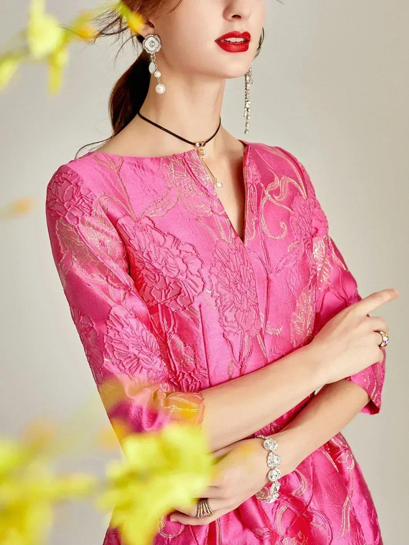 Luxury dress women fashion elegant jacquard party floral clothing evening vintage formal vestidos