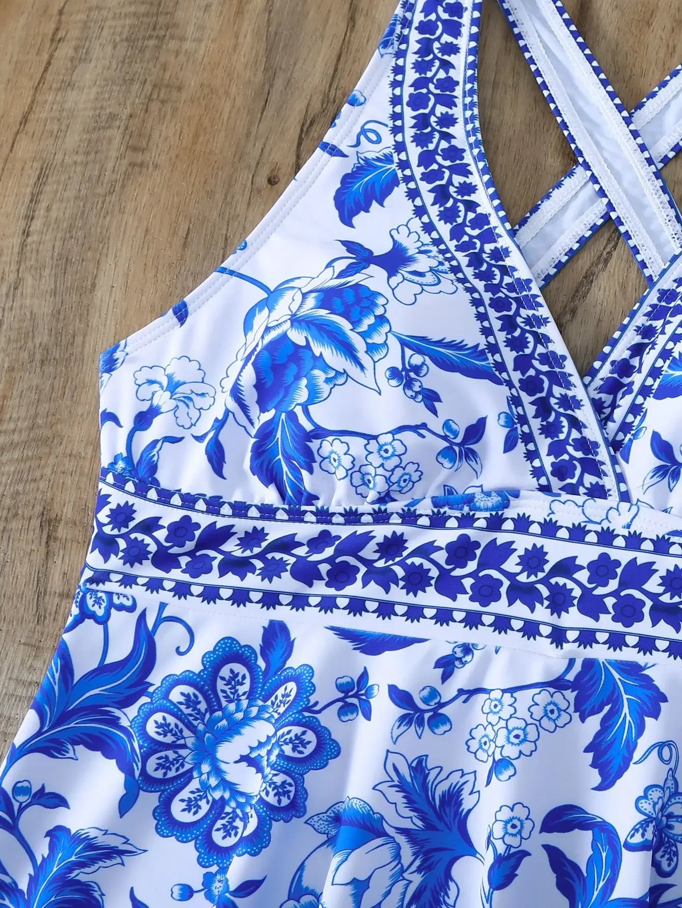 Summer Two Pieces Swimsuit 2024 Vintage Floral Print Swimwear Female Tankini Sets Deep V Beach Wear Women Swimming Bathing Suit