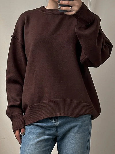Oversized Fall Yellow Sweaters For Women 2025 Brown Crewneck Sweater Top Ladies Office Warm Knitted Woman Pullovers Winter Grey