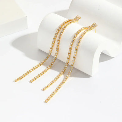 Fashion Statement Long Statement Gold Plated Bling Tassel Earring For Women Female Stainless Steel Wedding Daily Pendant Jewelry