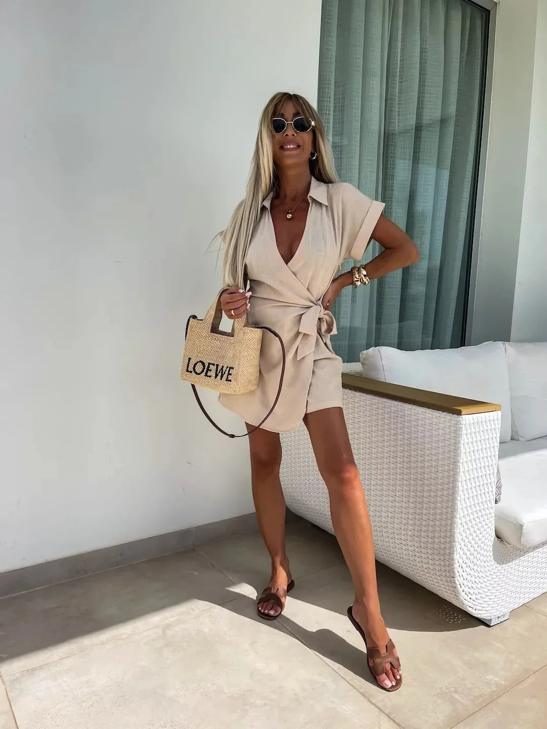 Jumpsuit Women Overalls Letter Print V Neck Cotton Linen Bodysuits Loose Trousers Summer Romper Sexy Streetwear Elegant Bodysuit