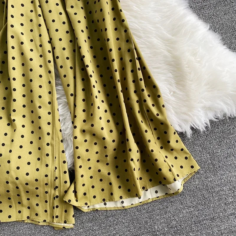 V Neck Sexy Dolman Sleeves Waist Slim Polka Dot Print Jumpsuit Women Wide Leg Trousers Jumpsuit