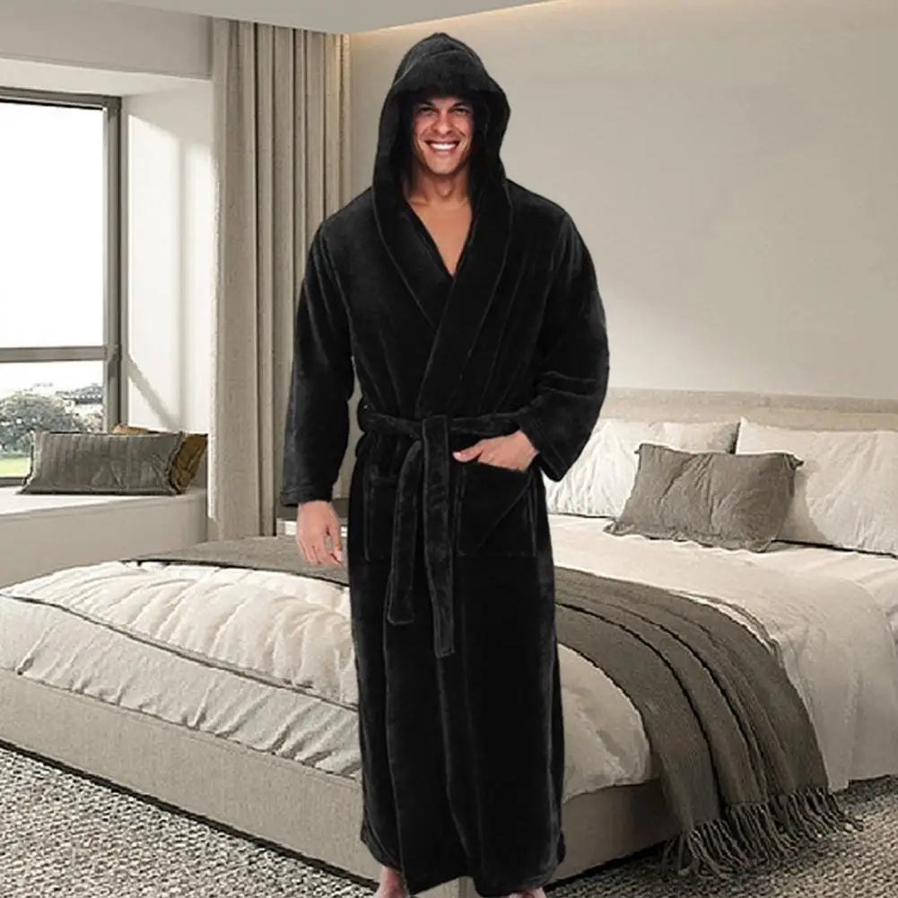 Cozy Bathrobe Luxurious Men's Hooded Bathrobe
