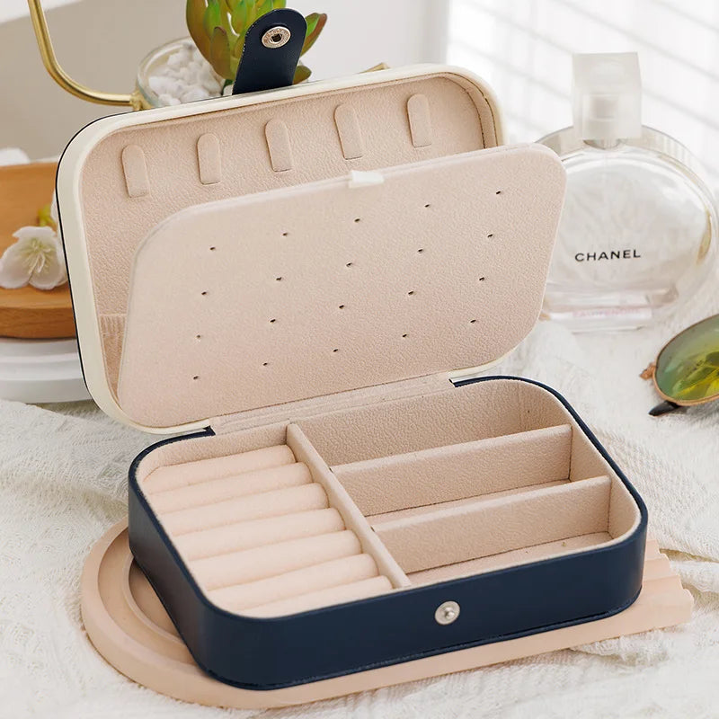 Portable Jewelry Storage Box Travel Organizer Jewelry Case Leather Storage Earrings Necklace Ring Jewelry Organizer Display
