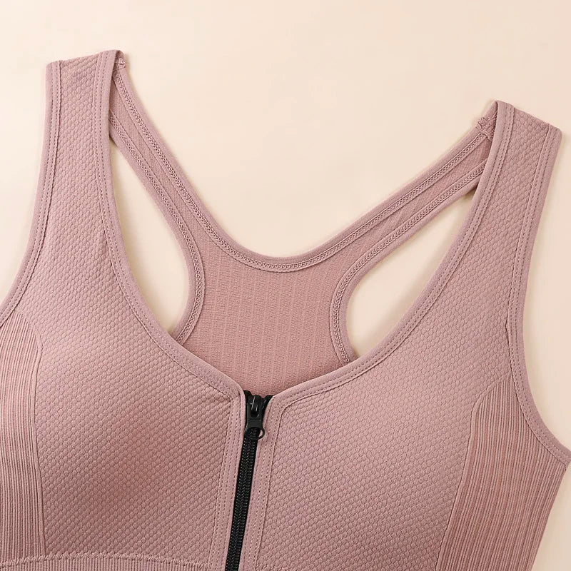 Women's sports bra fitness top front zipper design sports vest fashionable bra yoga gym sports bra