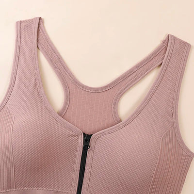 Women's sports bra fitness top front zipper design sports vest fashionable bra yoga gym sports bra