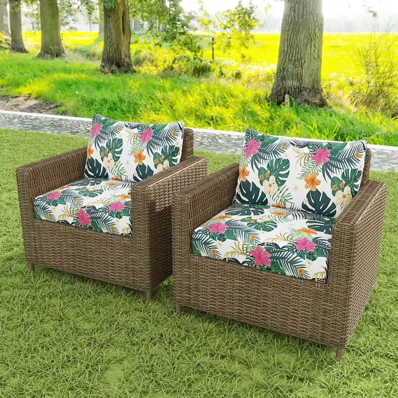 Outdoor Tropical Print Sofa Cushion Covers - Non-Slip Furniture Protectors, Replacement for Individual Seat Cushions