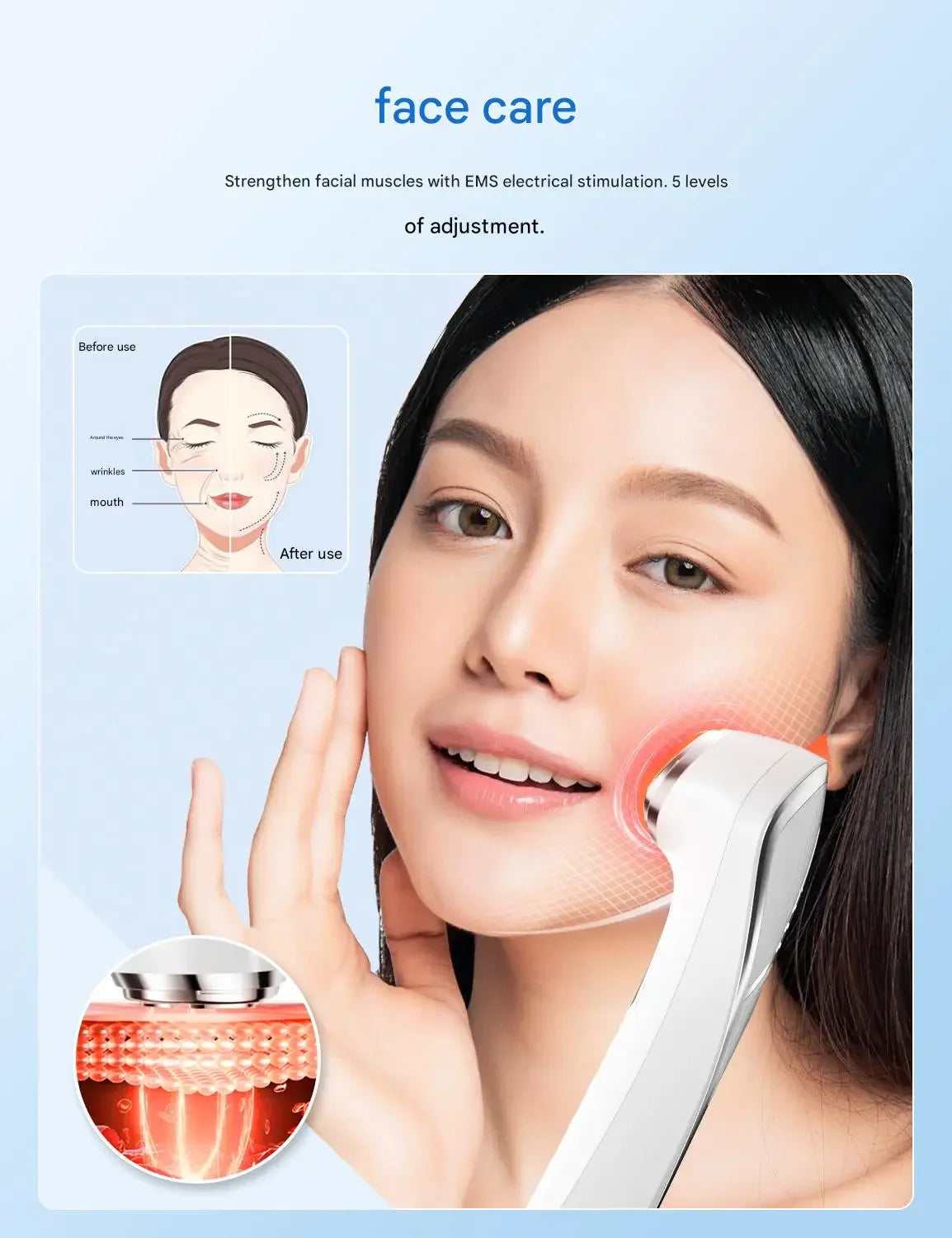Microcurrent Facial Device 5-in-1 Facial Massager Red Light Therapy Beauty Device for Face and Neck Skin Rejuvenation Lifting