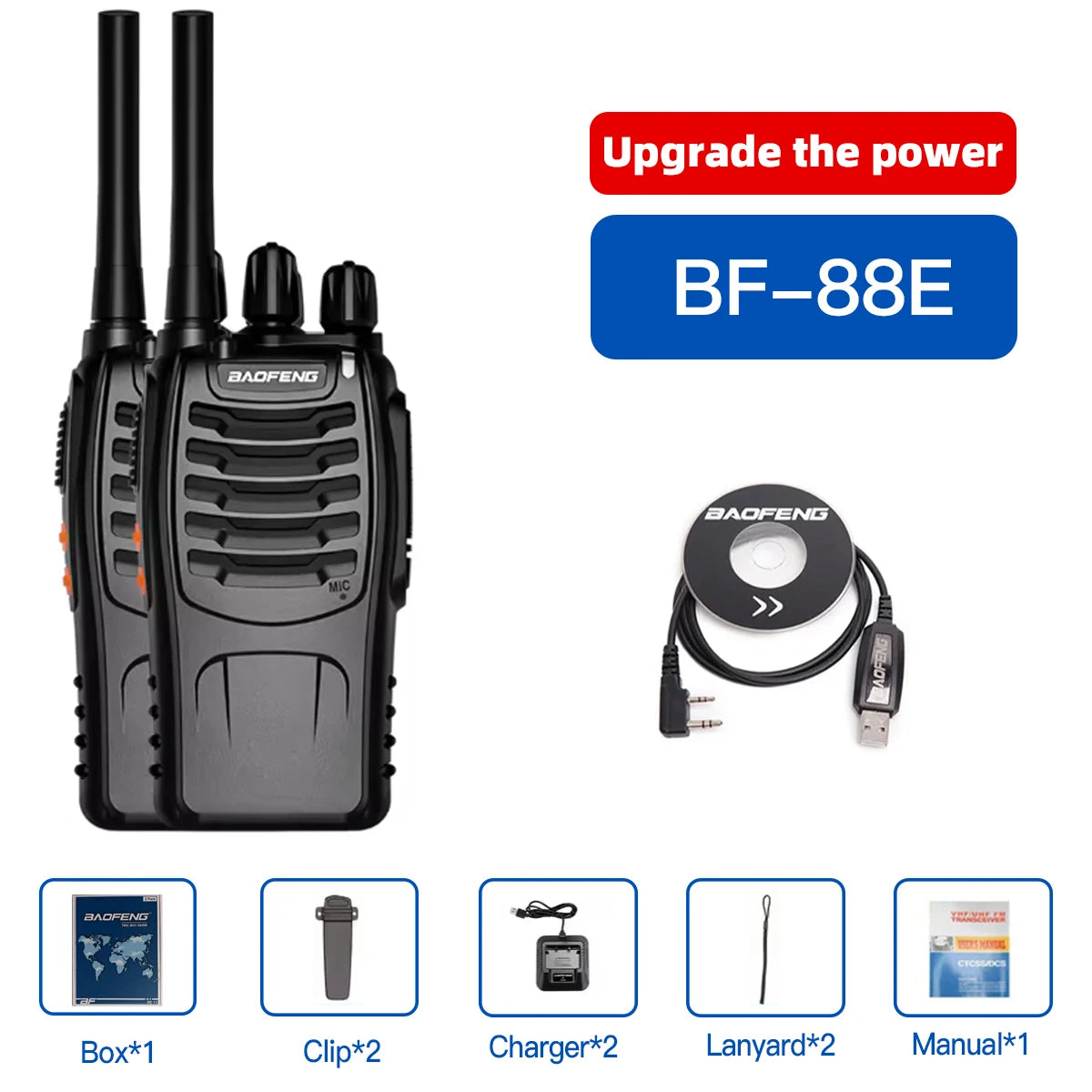 2PCS Wholesale BAOFENG BF 88E Portable Two-Way Amateur Radio Handheld Walkie Talkie Charable DMR GMRS Batteries Model BF-88E