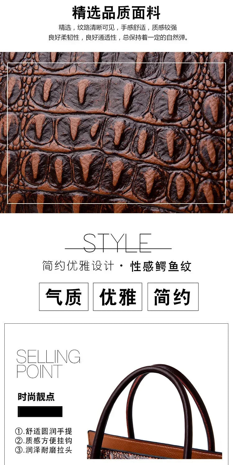 Vintage Fashion Crocodile Genuine Leather Luxury Ladies Handbags Women Bags Designer Woman Shoulder Bag Female Bolsas Feminina
