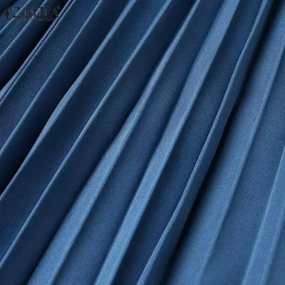 Summer Women Elegant OL Work Sundress V Nek Party Dress 2024 ZANZEA Fashion Short Sleeve Robe Femme Solid Pleated Midi Vestidos