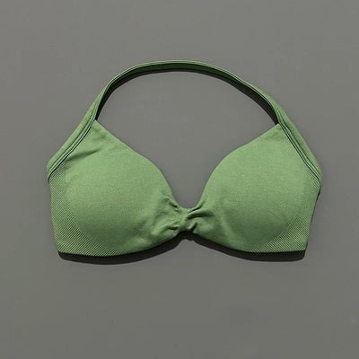 HISTELLO Impact Strappy Bra Gym Top Women High Support Thin Strap Halter Sports Seamless Bras Scrunch Push-up Workout Yoga Tanks