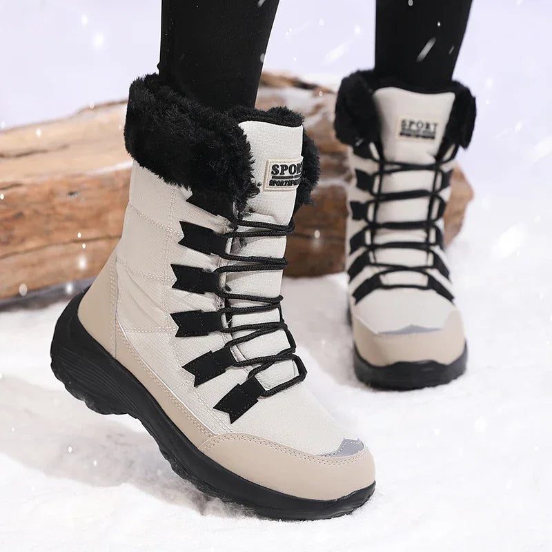 Winter Snow Boots Women Waterproof Suede Warm Plush Non-Slip Rubber Skiing Hiking Shoes Stylish Winter Essential Causal Shoes