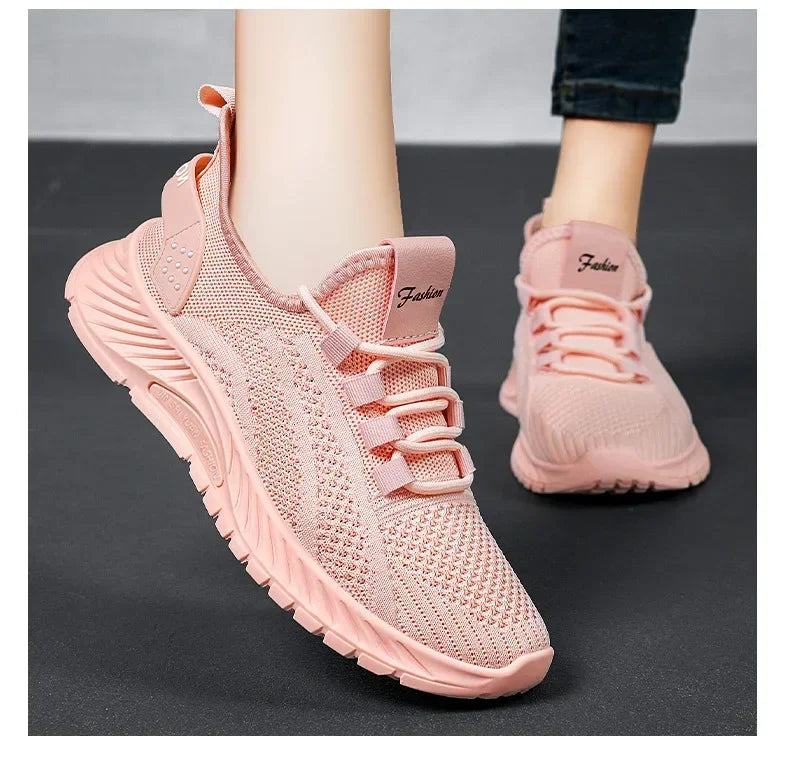 2025 Designer Women Casual Sneakers Sports Shoes Fashion Brand Lace Up Loafers Female Knitted Mesh Breathable Shoes for Women