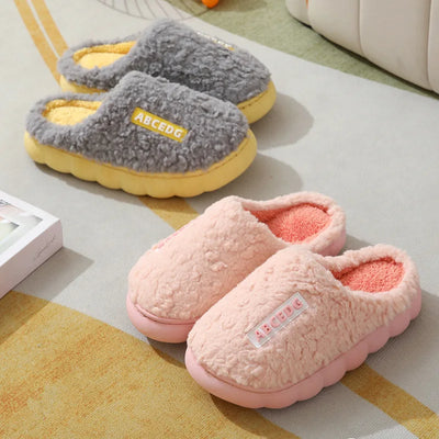 Couple's Plush Slippers for Women & Men - Extra Warm Winter House Shoes, Non-Slip Fuzzy Lined Indoor Slides with Thick Sole
