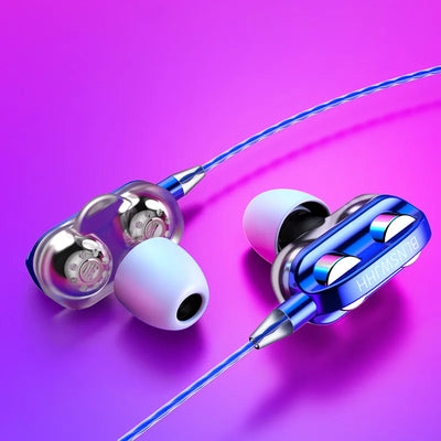3.5mm Wired Headphone Noise Canceling In-Ear Sport Earphones Dual Driver Bass Stereo Gaming Headset HiFi Music Earbuds With Mic