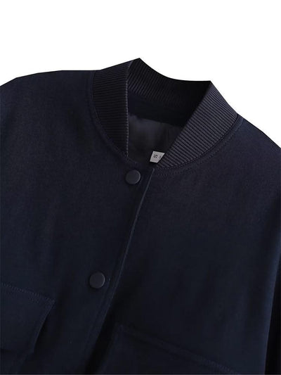 Women Fashion Solid Bomber Jackets Coat With Pockets V-Neck Single Breasted