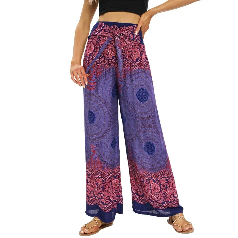 Women's Boho Yoga Rayon Floral Printed Wide Leg Pants