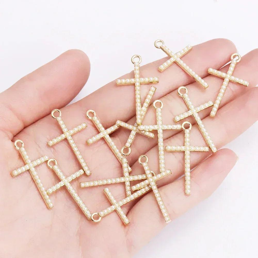 Mixed 10pcs pearl zircon cross charms crucifix pendant jewelry making supplies diy luxury necklaces earrings