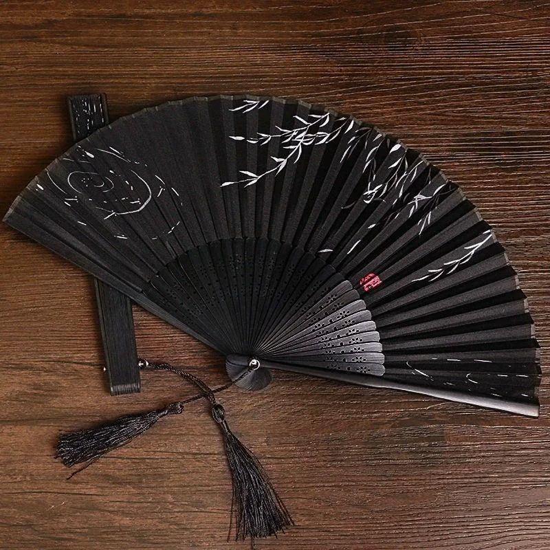Hand Folding Fan BambooSilk Chinese Fan Hand Women Black Fan Summer Female Dance Hand Folding Fan Party Gift Hand Fans For Women